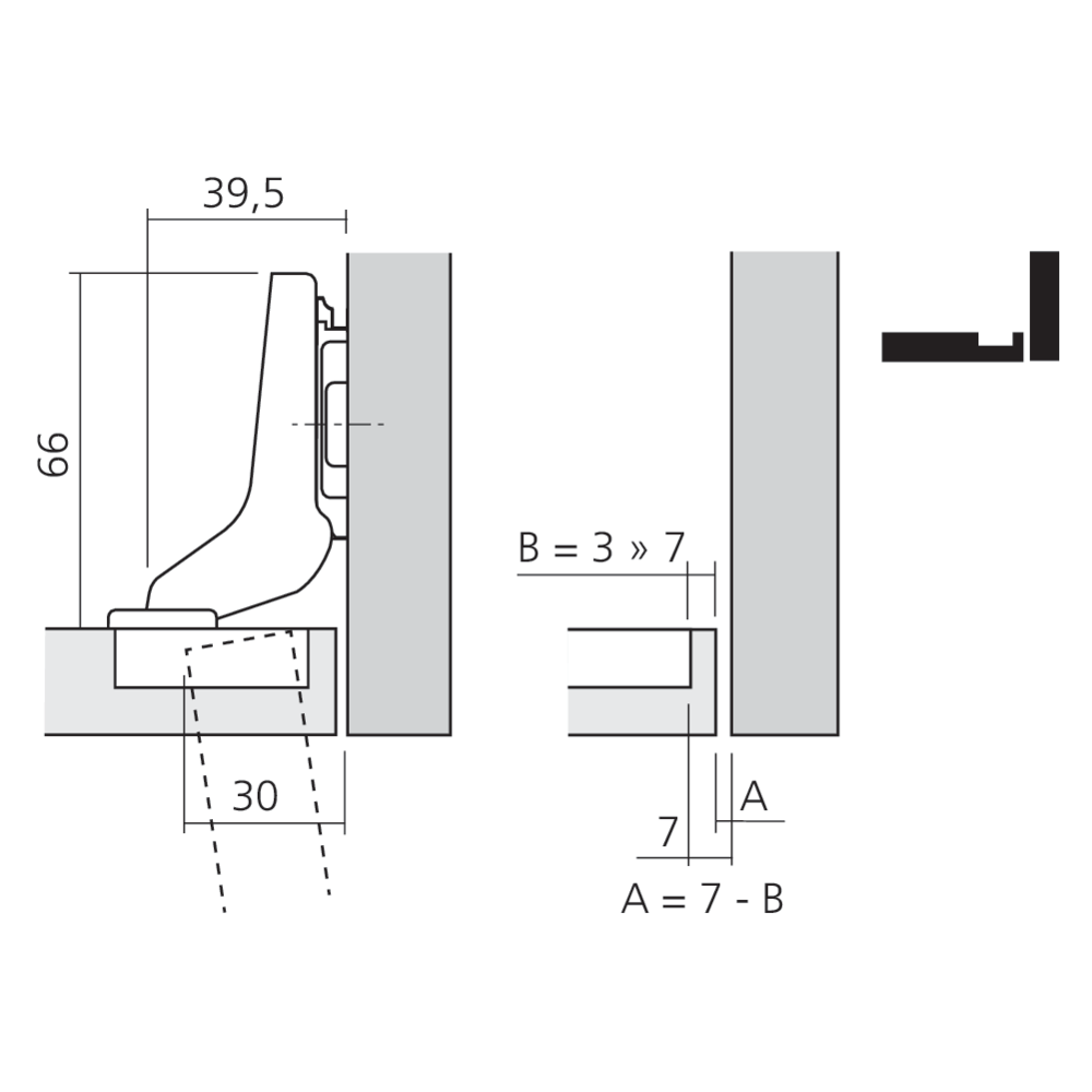 Charnière CLIP top 110° pour porte encloisonée, sans ressort