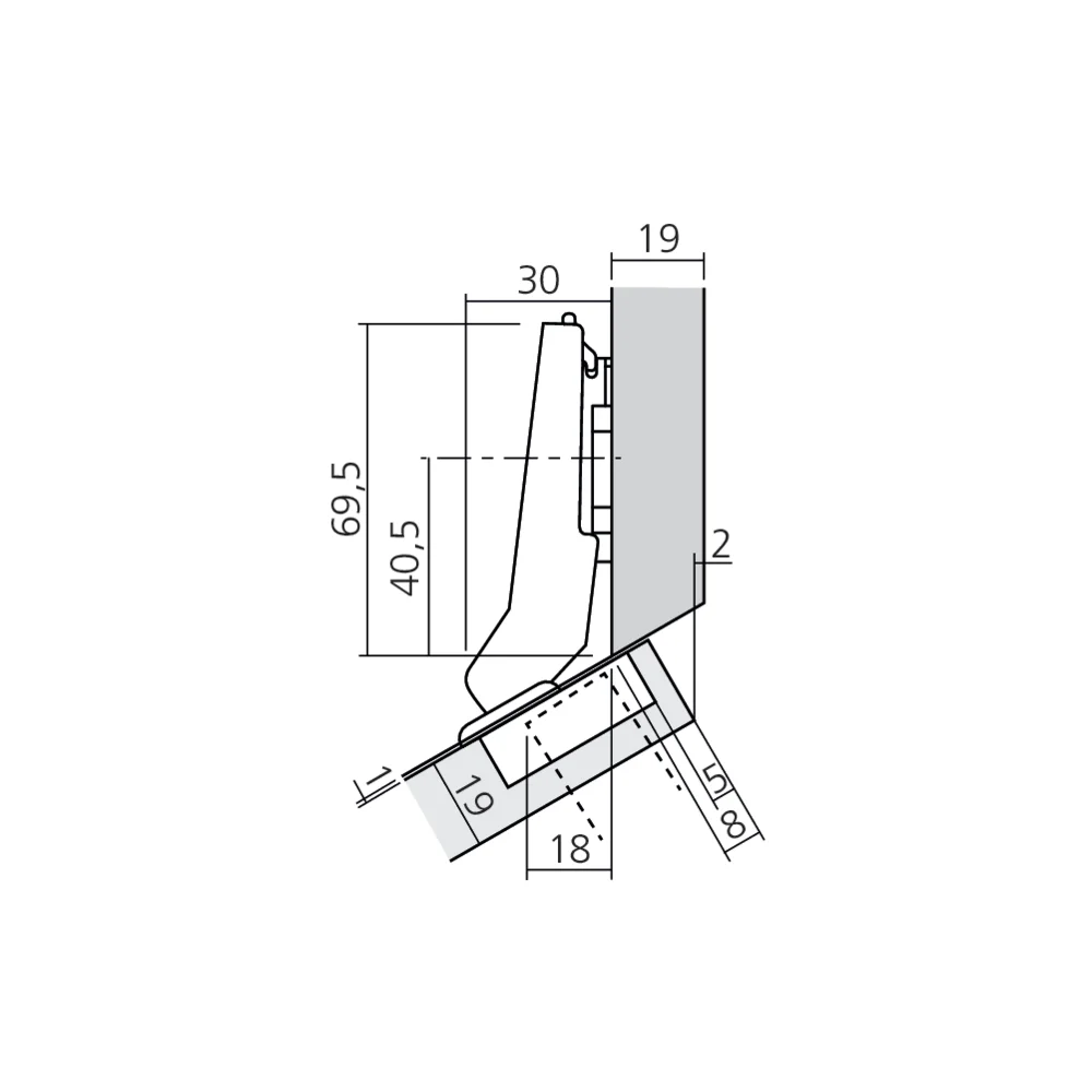 Charnière CLIP top BLUMOTION pour porte d'angle +30°