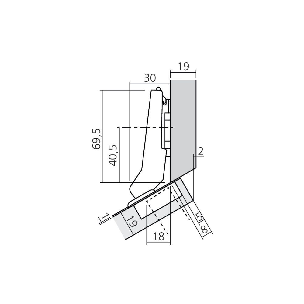Charnière CLIP top BLUMOTION pour porte d'angle +30°