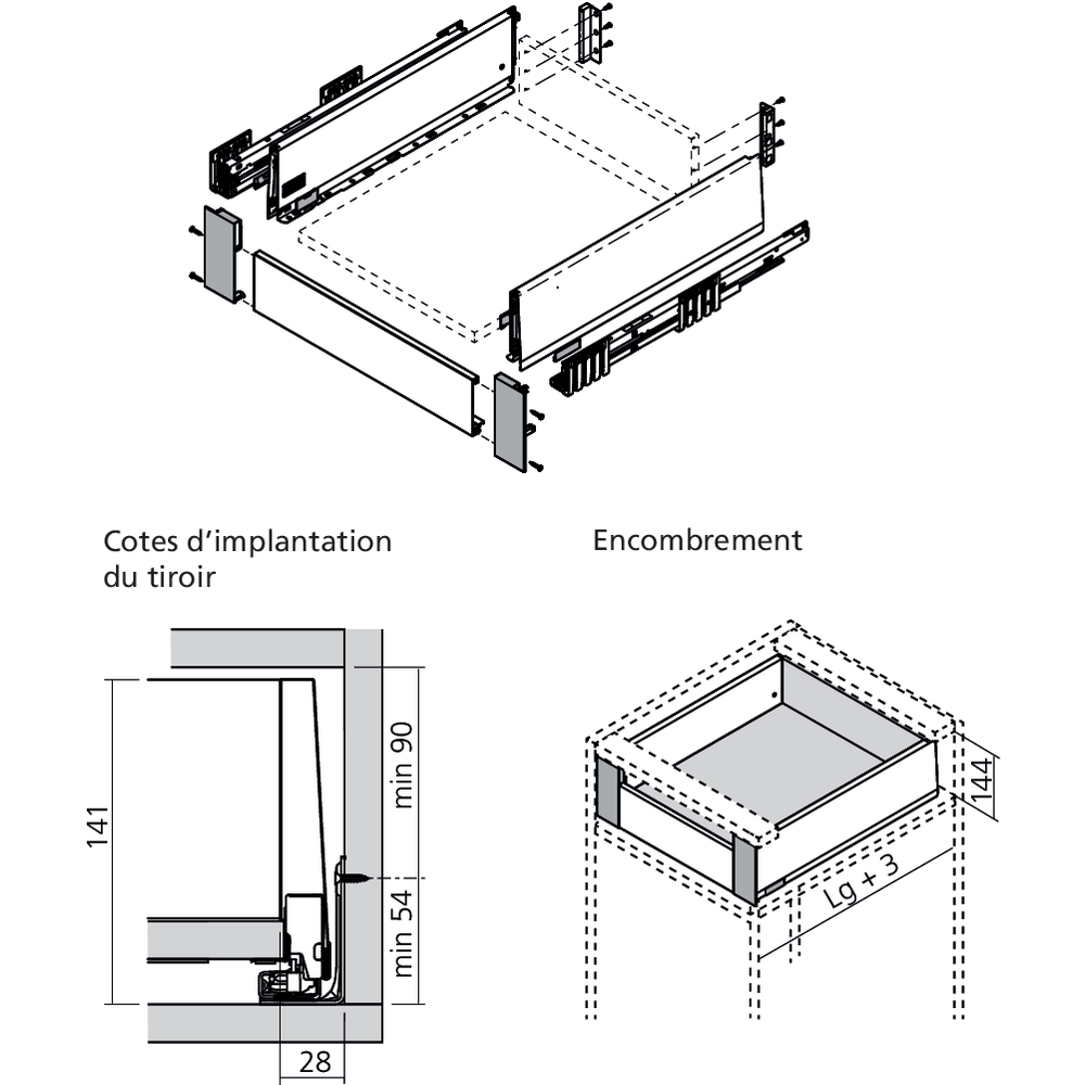 Set attache façade MERIVOBOX tiroir K à l’anglaise