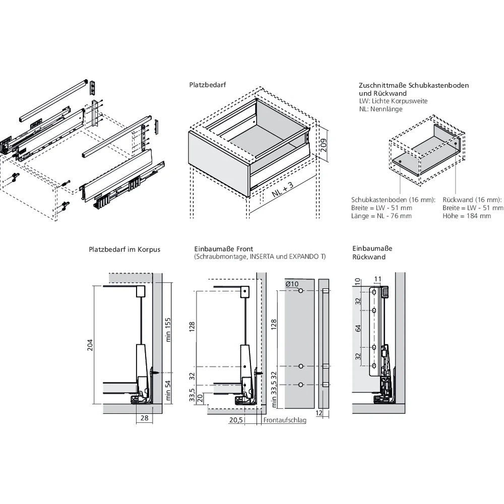 MERIVOBOX tiroir poubelle E avec tube gris orion mat