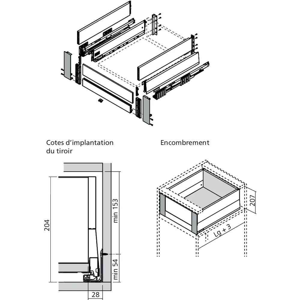 Set attache façade MERIVOBOX tiroir E à l’anglaise avec insert