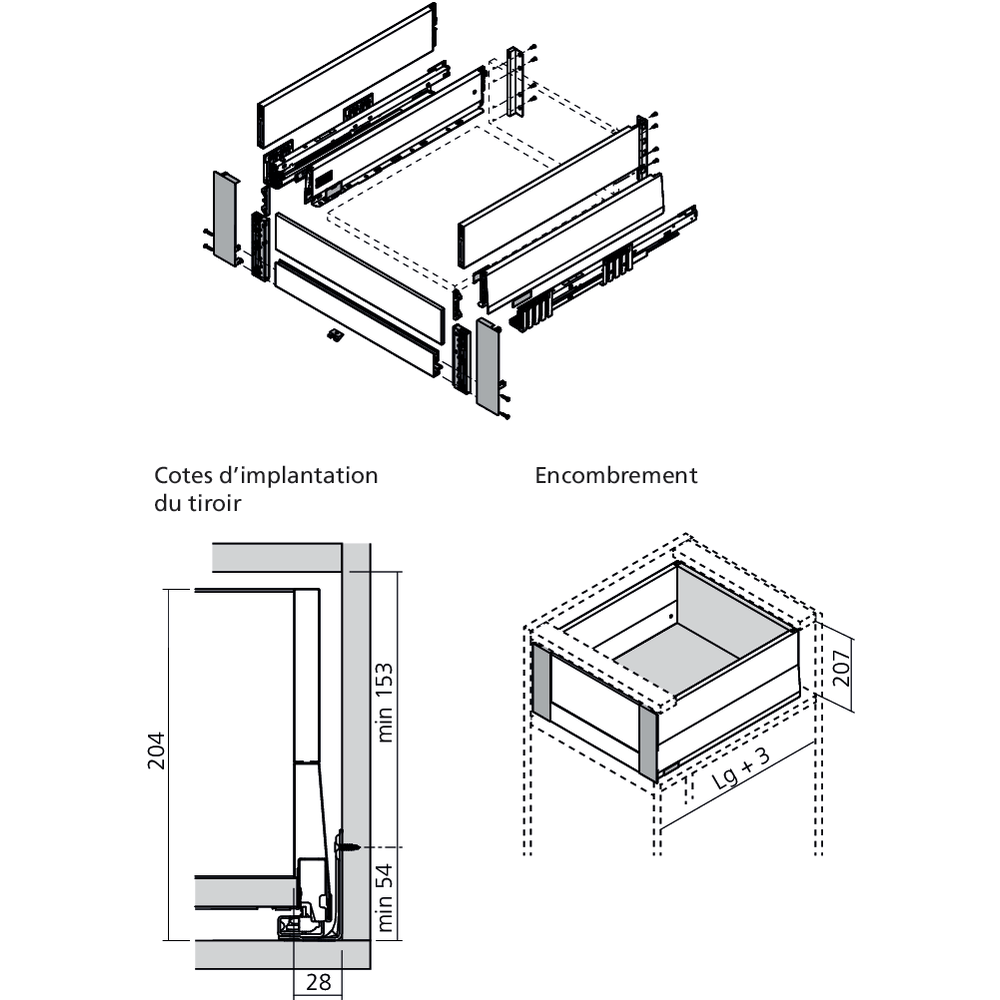 Set attache façade MERIVOBOX tiroir E à l’anglaise avec insert