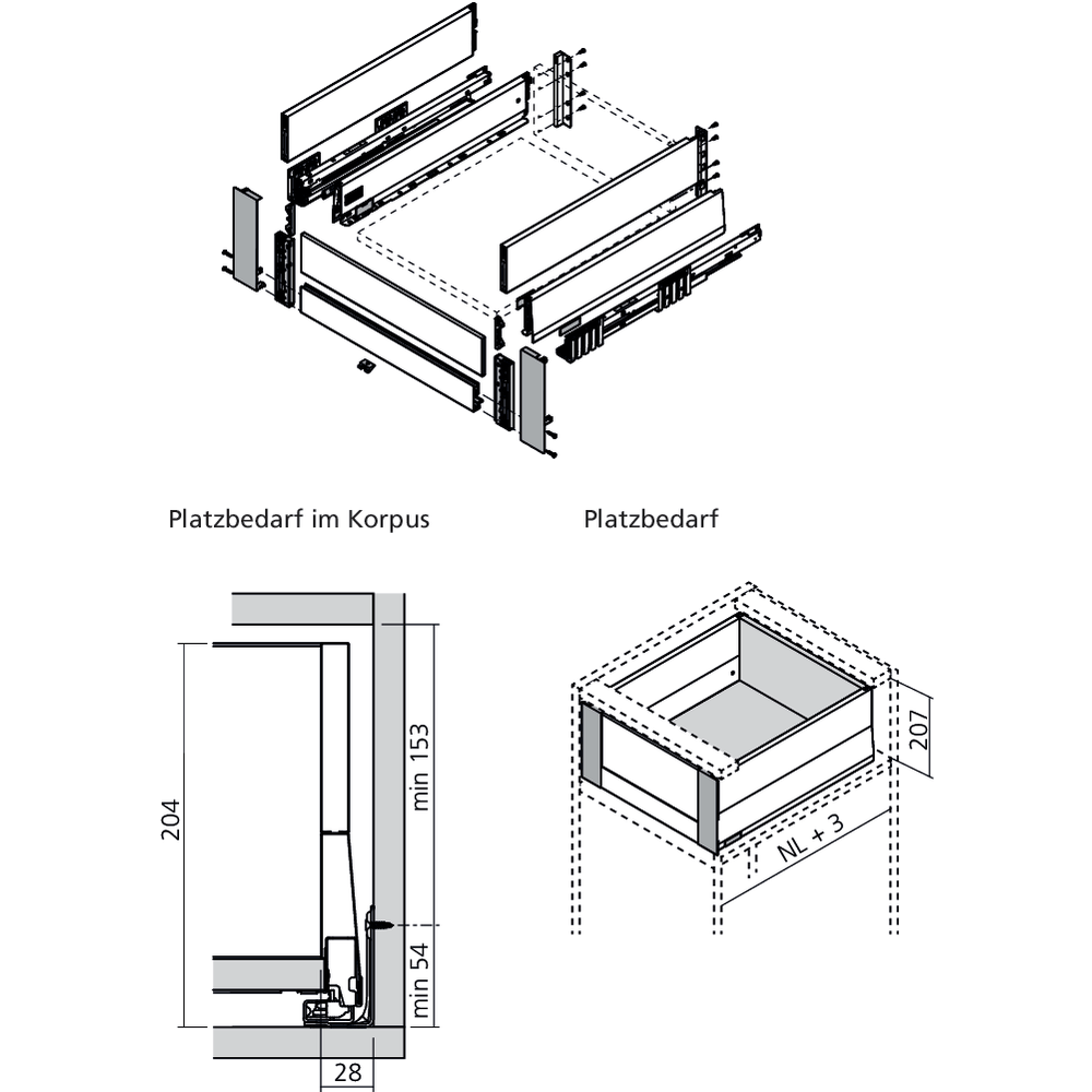Set attache façade MERIVOBOX tiroir E à l’anglaise avec insert