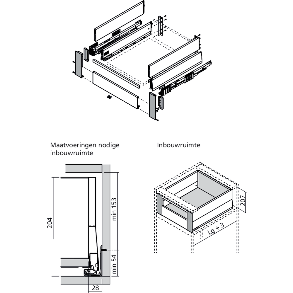 Set attache façade MERIVOBOX tiroir E à l’anglaise avec insert