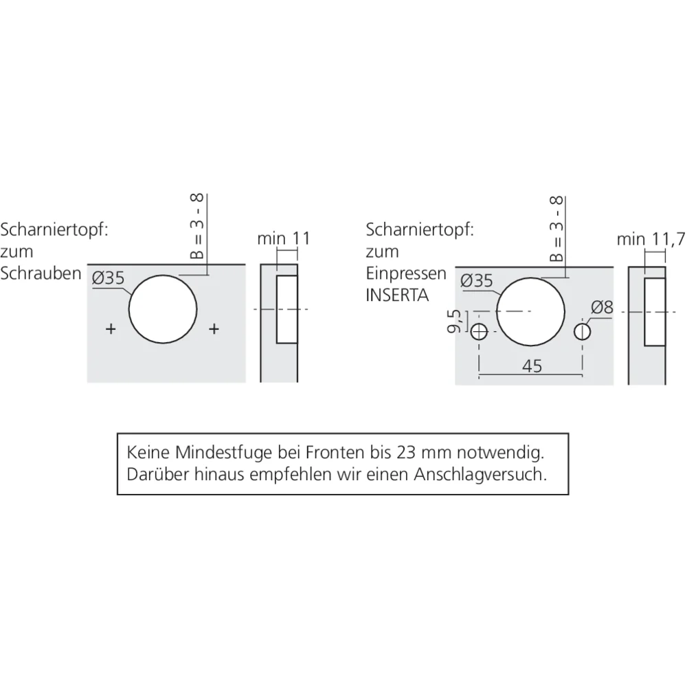 Charnière CLIP top BLUMOTION à 155° avec encombrement 0