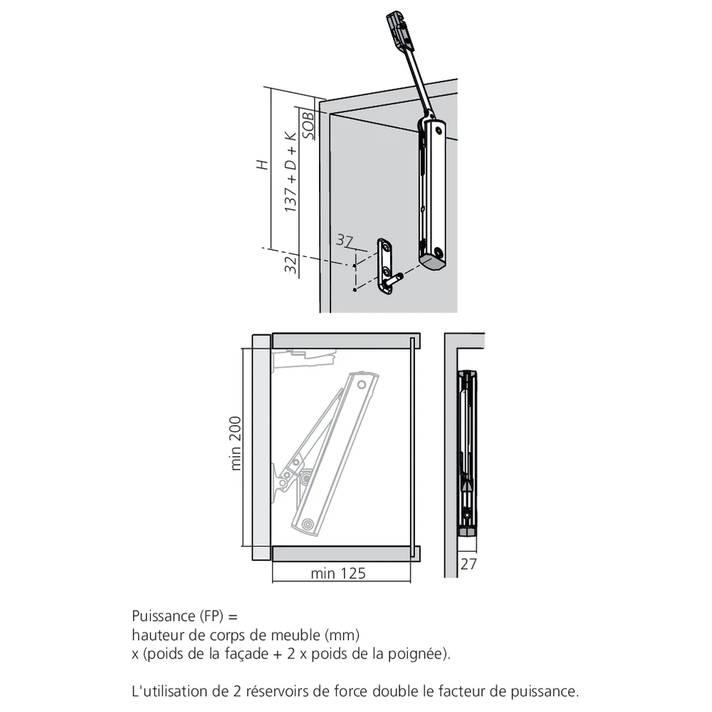 Set réservoir de force AVENTOS HK-XS TIP-ON