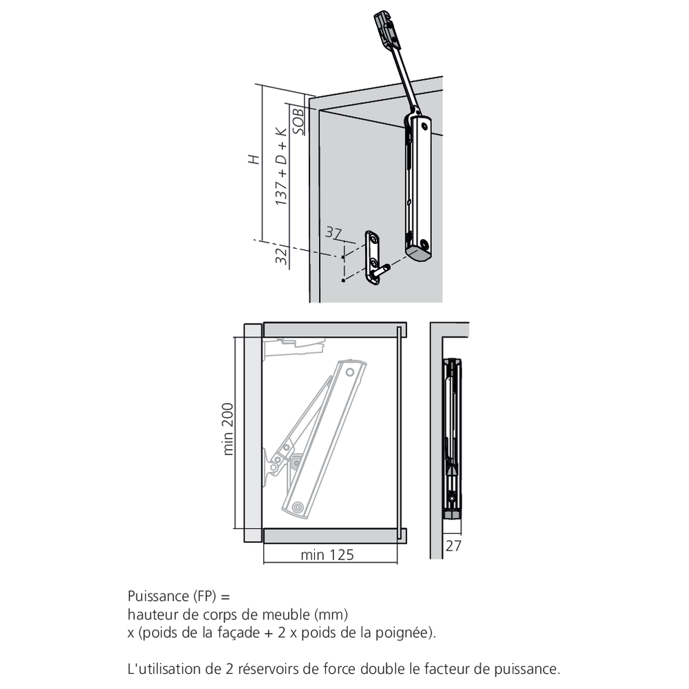 Set réservoir de force AVENTOS HK-XS TIP-ON