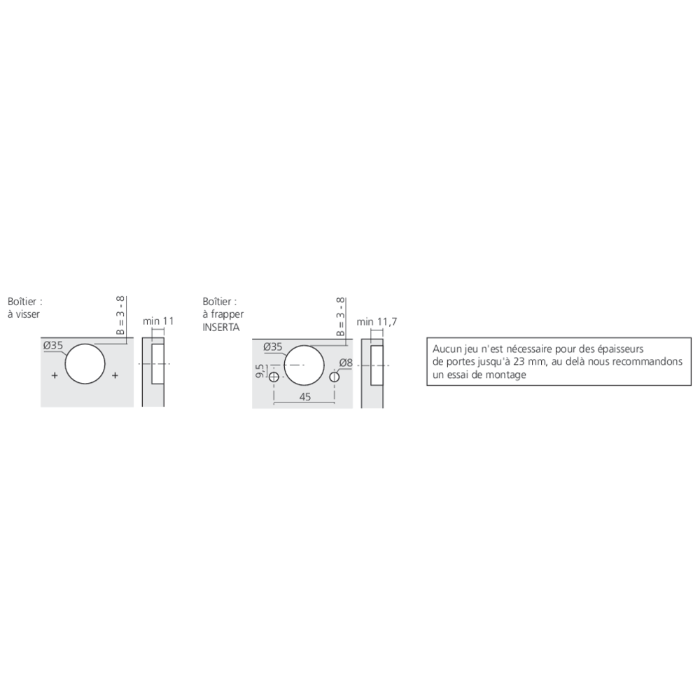 Charnière CLIP top BLUMOTION 155° pour porte en semi-applique