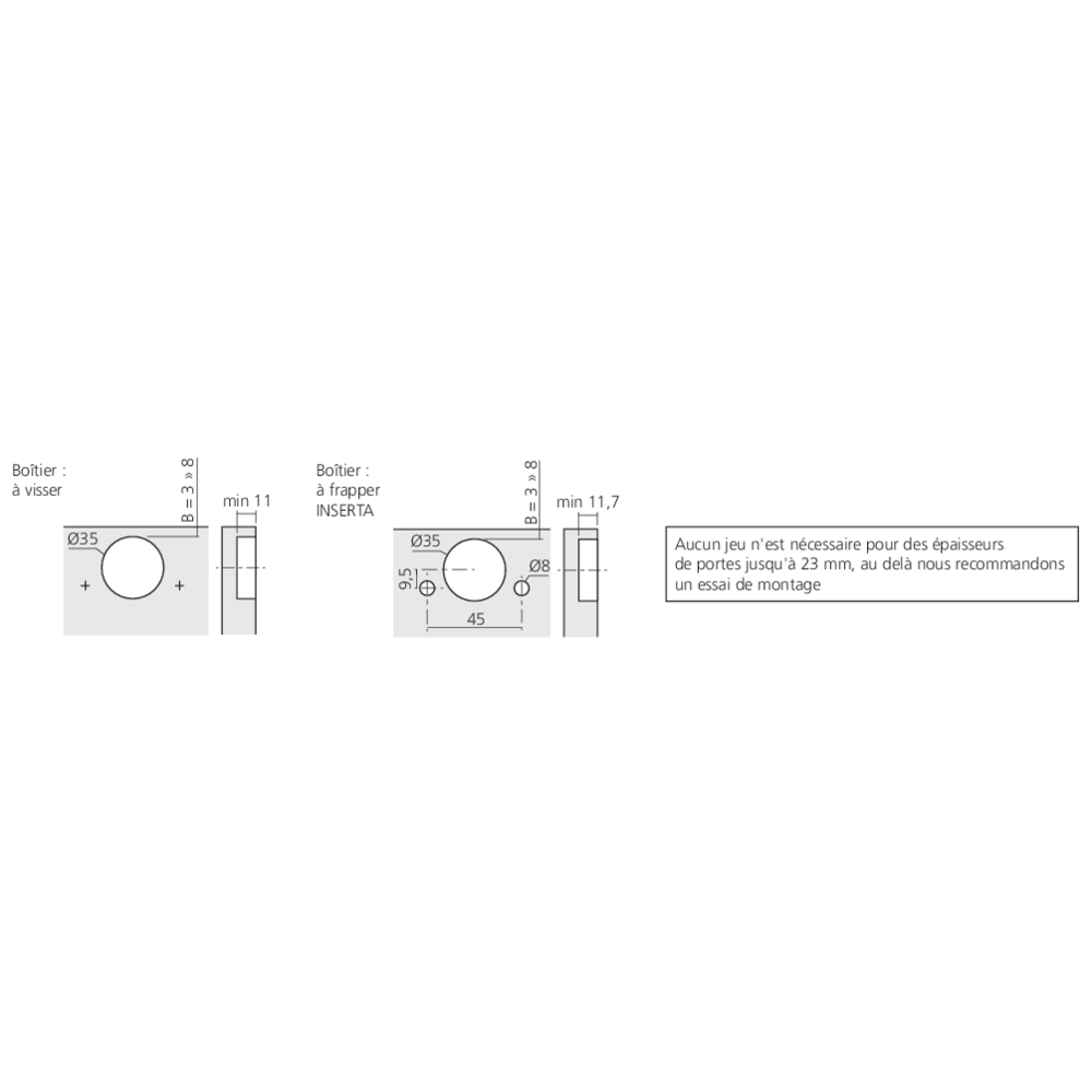 Charnière CLIP top BLUMOTION 155° pour porte en semi-applique