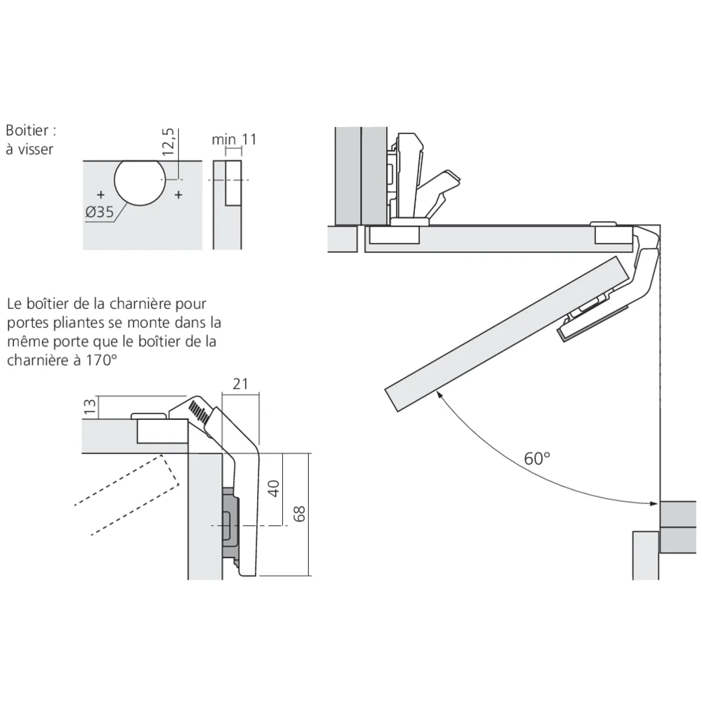 Charnière CLIP top pour meuble d'angle porte pliante