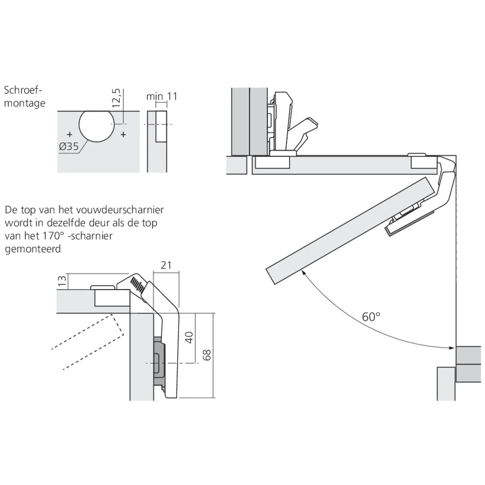 Charnière CLIP top pour meuble d'angle porte pliante