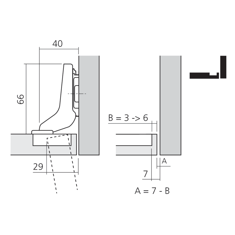 Charnière CLIP top à 107° pour porte encloisonnée