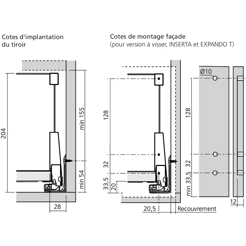 Tiroir pour poubelles avec tubes E (H : 209 mm)