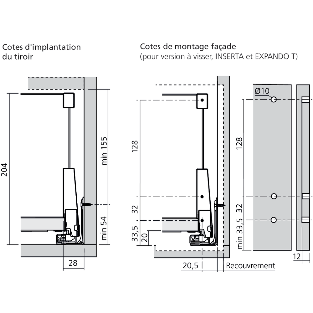 Tiroir pour poubelles avec tubes E (H : 192 mm)