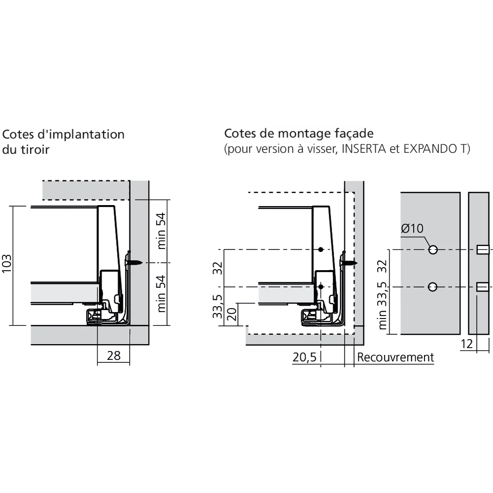 Tiroir standard M (H : 108 mm)