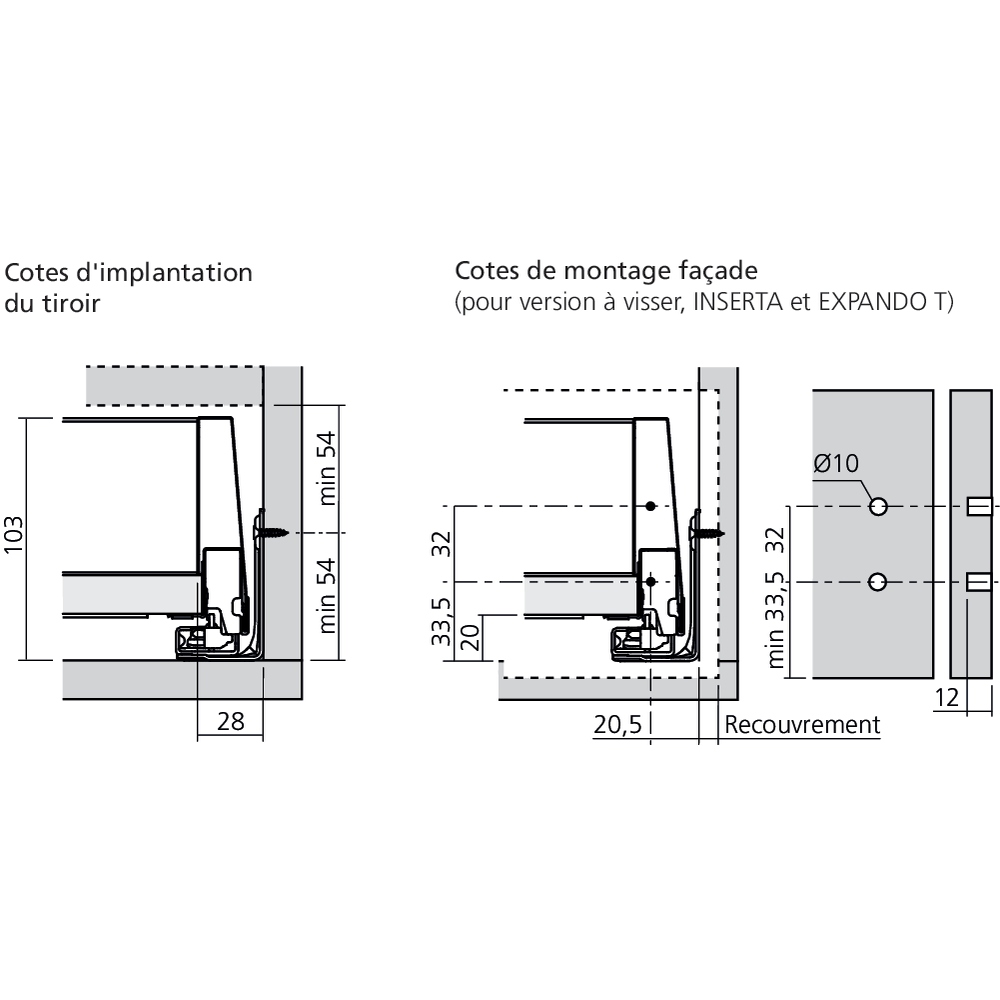 Tiroir standard M (H : 108 mm)