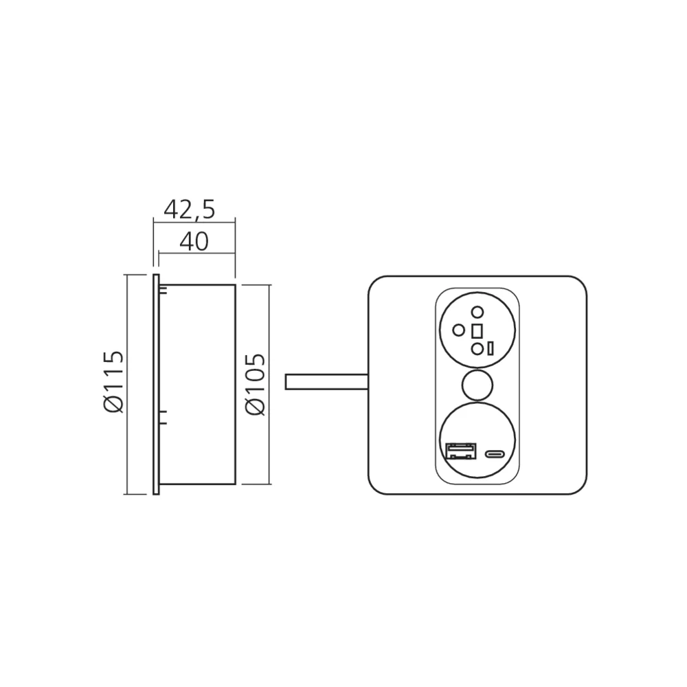 Bloc 1 prise, 1 chargeur USB A+C encastrable Twist 2