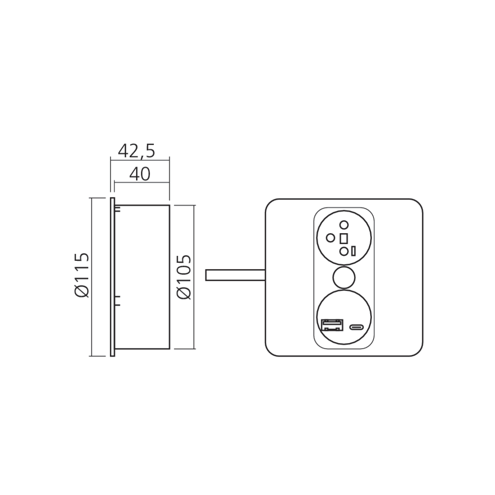 Bloc 1 prise, 1 chargeur USB A+C encastrable Twist 2