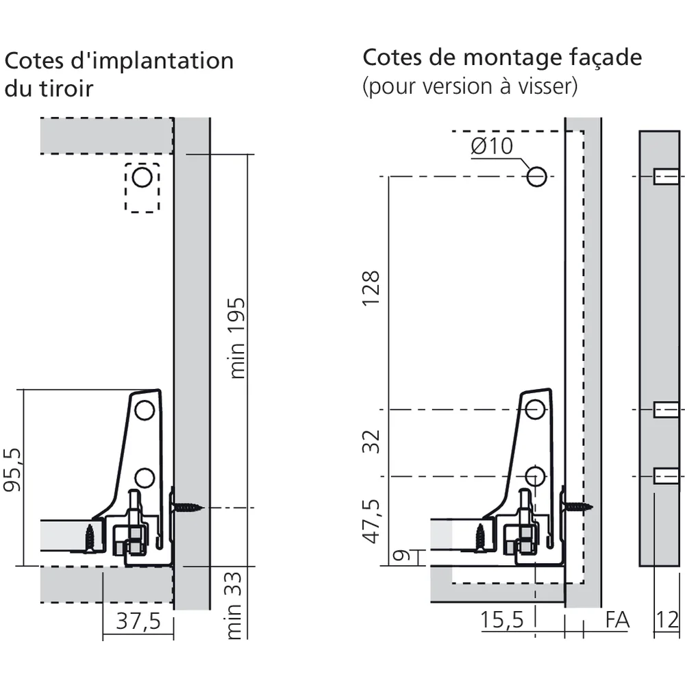 Bloc-tiroir D côté M (H : 228 mm)