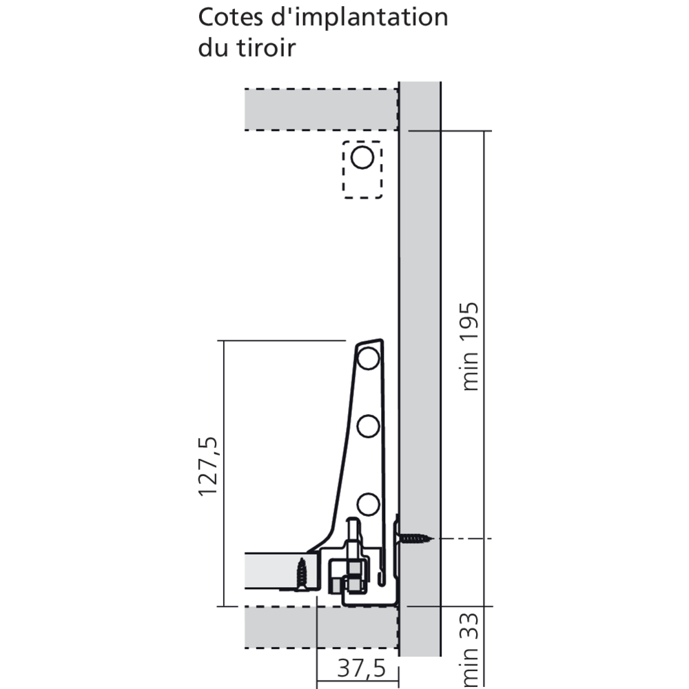 Bloc-tiroir à l'anglaise D côté K (H : 228 mm)