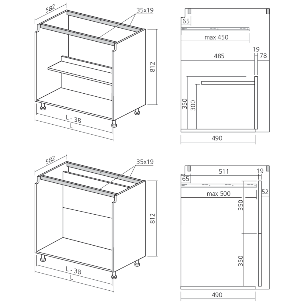 Caisson bas sous-évier ou cuisson 1 GOLA