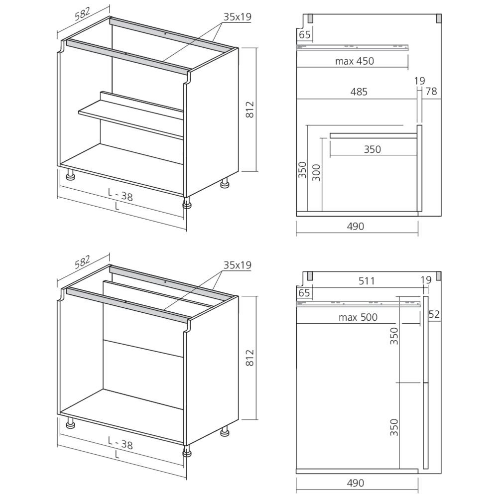 Caisson bas sous-évier ou cuisson 1 GOLA