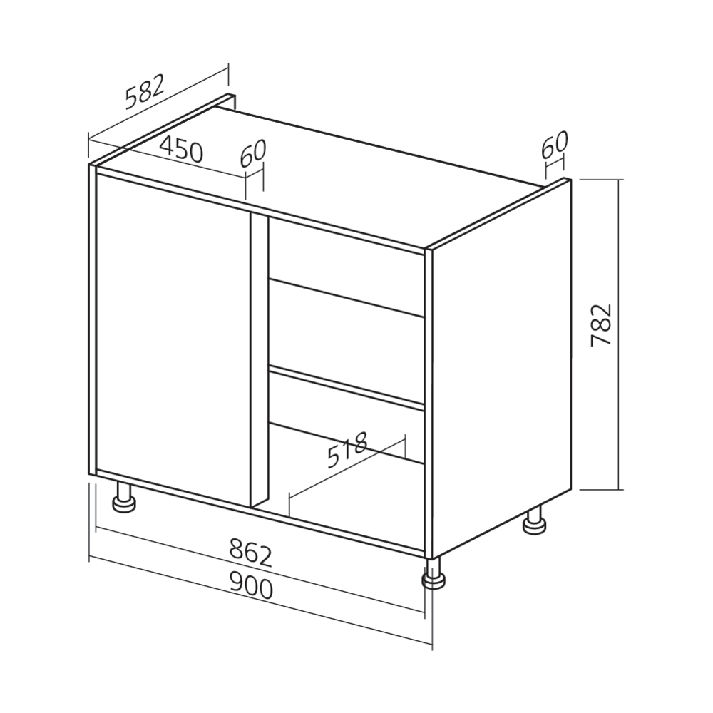 Caisson bas 780 angle droit