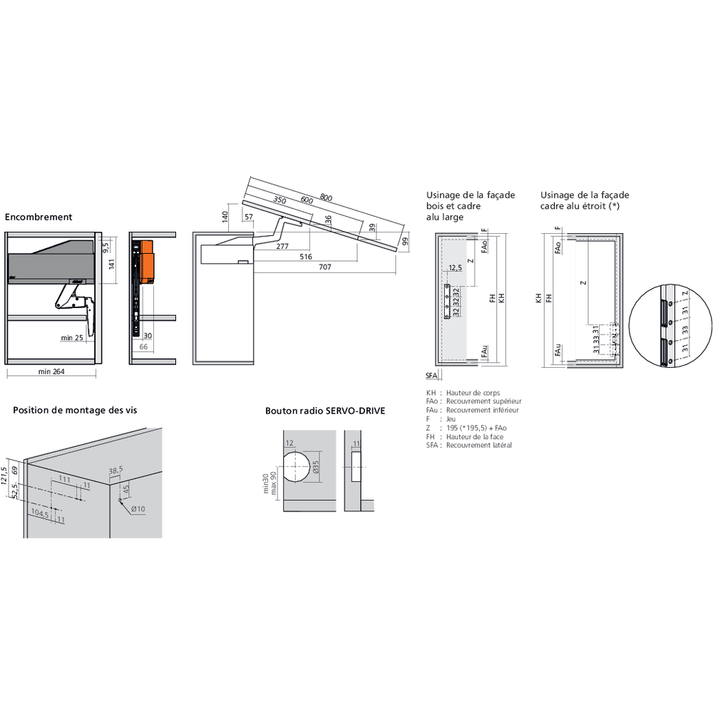 Réservoirs de force SERVO-DRIVE AVENTOS HS top fixation à visser