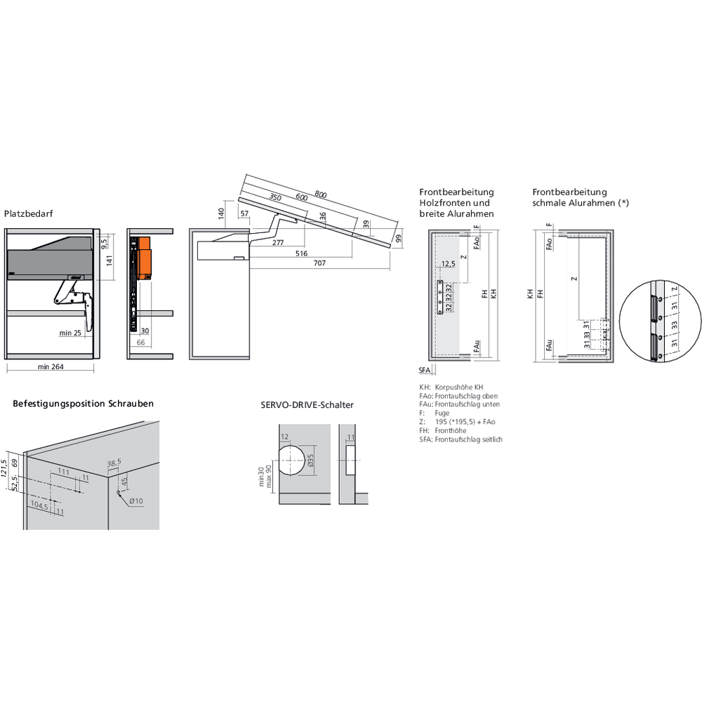 Réservoirs de force SERVO-DRIVE AVENTOS HS top fixation à visser