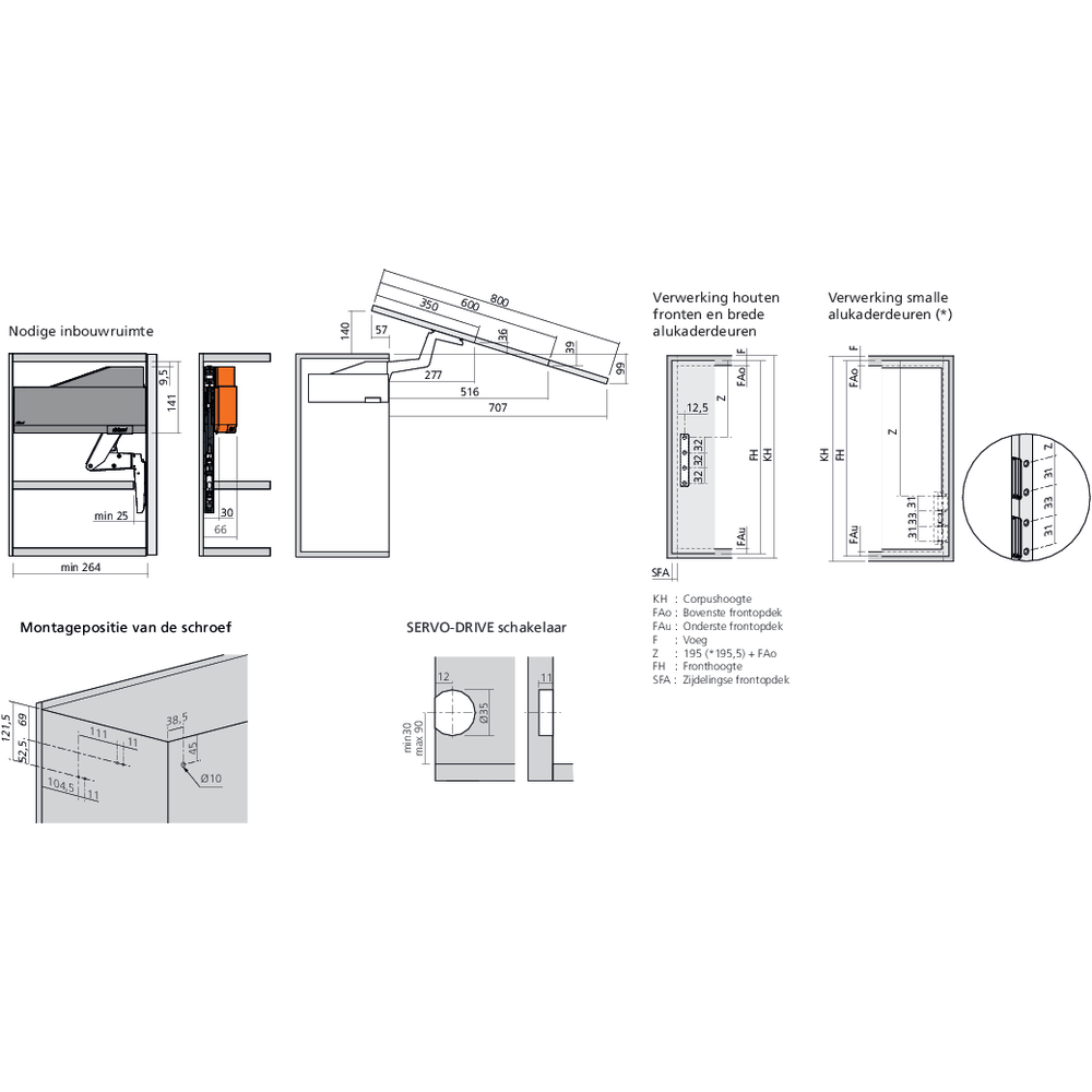 Réservoirs de force SERVO-DRIVE AVENTOS HS top fixation à visser