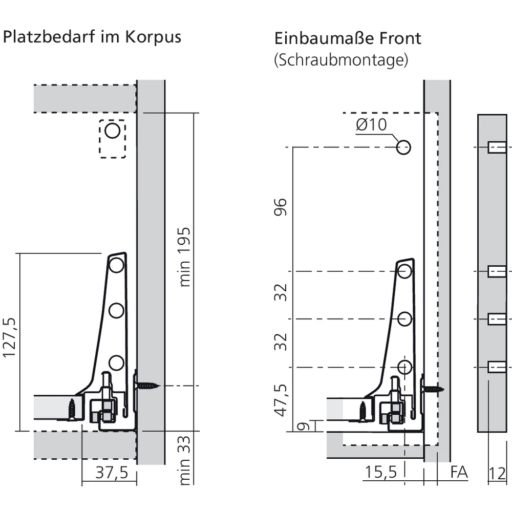 Bloc-tiroir D côté K (H : 228 mm)