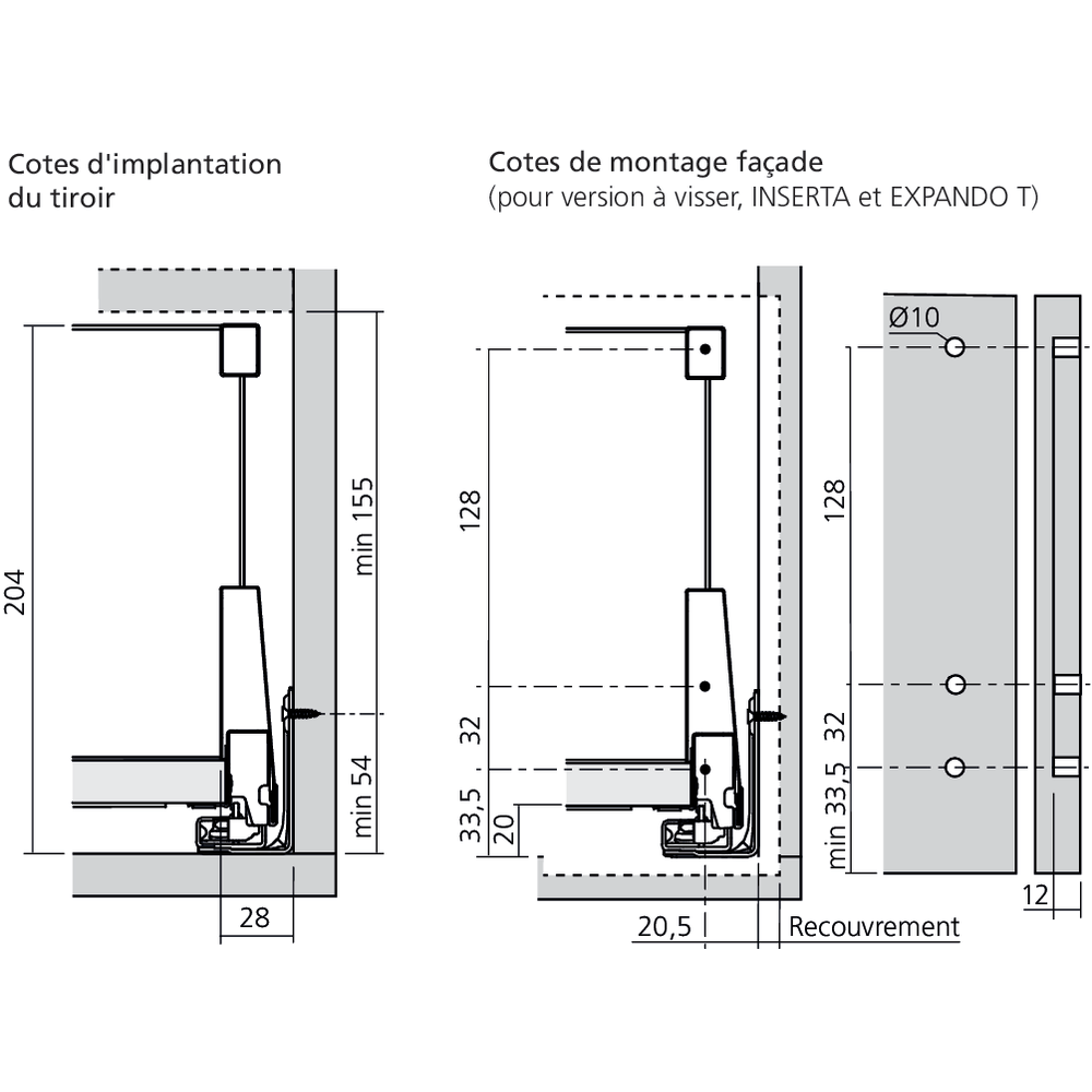 Tiroir standard avec tube E (H : 192 mm)