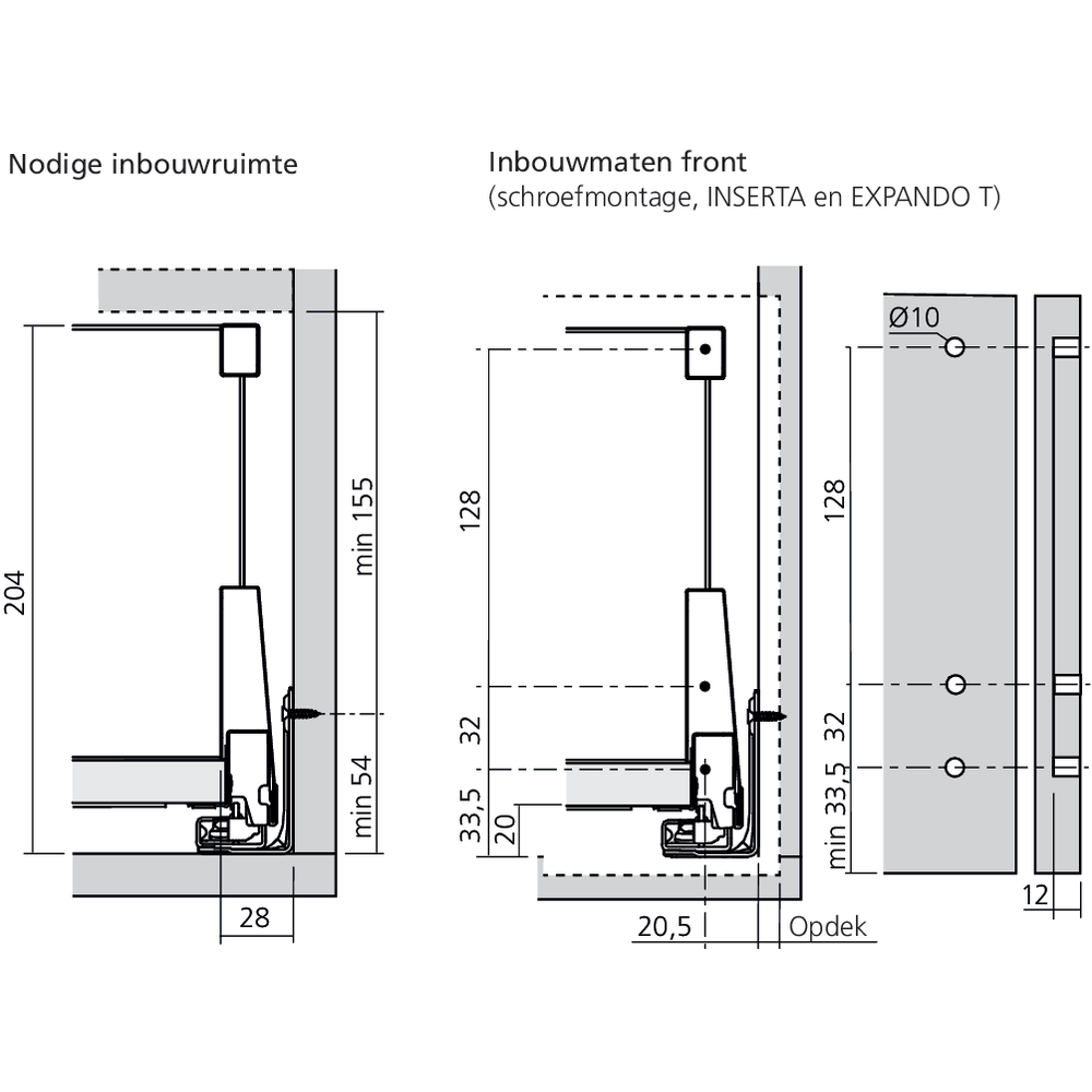 Tiroir standard avec tube E (H : 209 mm)