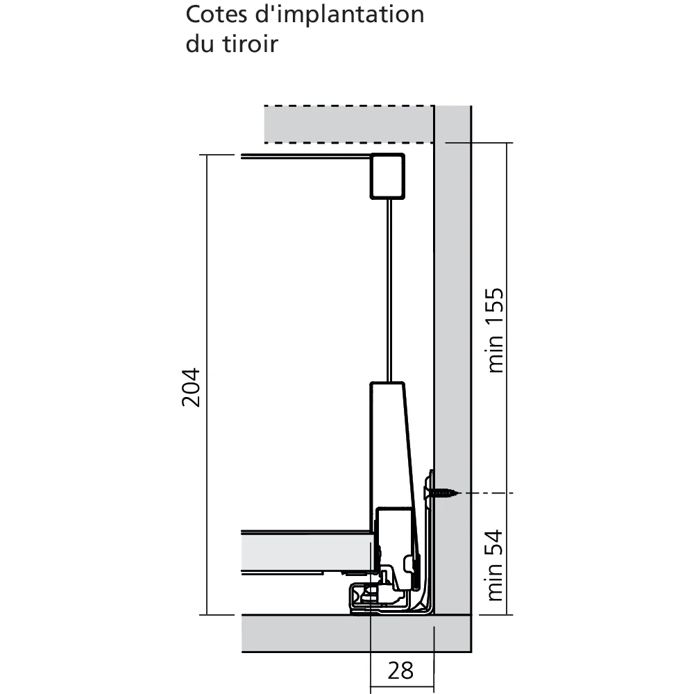 Tiroir à l'anglaise E avec tubes (H : 209 mm)