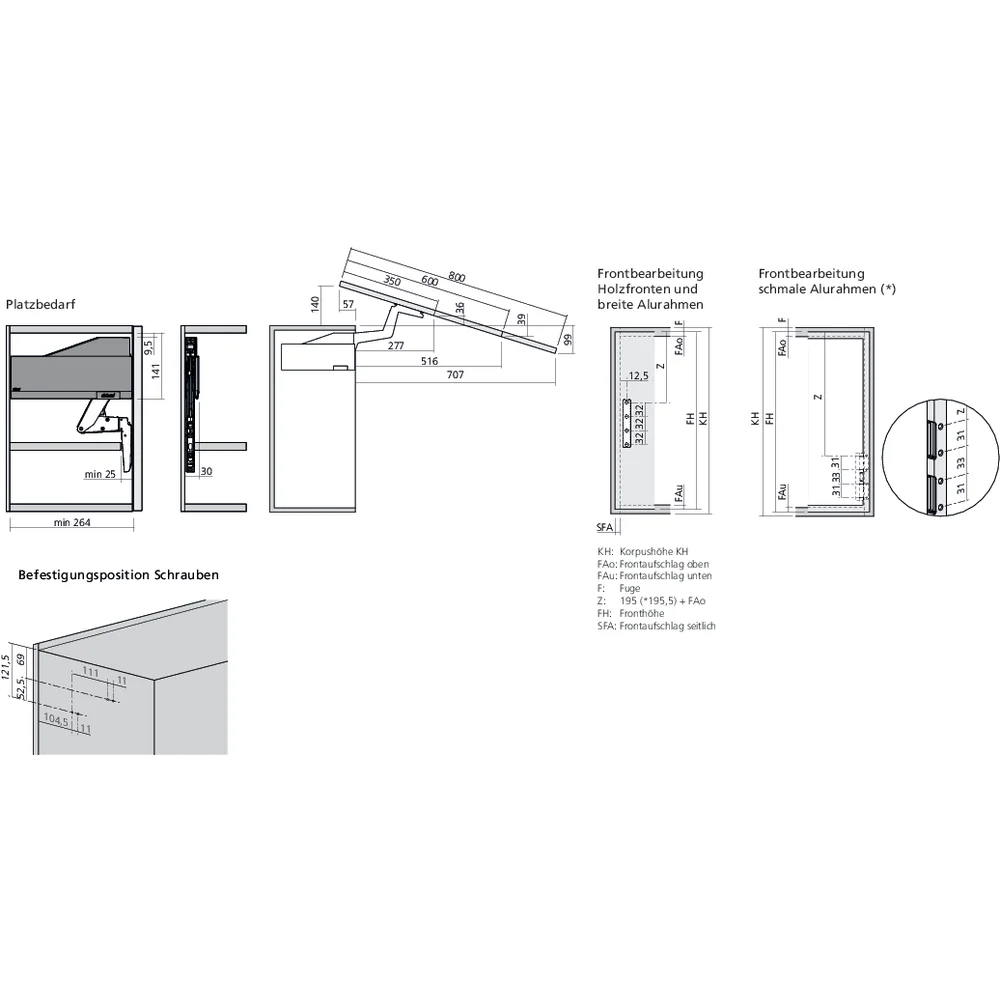 Réservoirs de force AVENTOS HS top fixation à visser