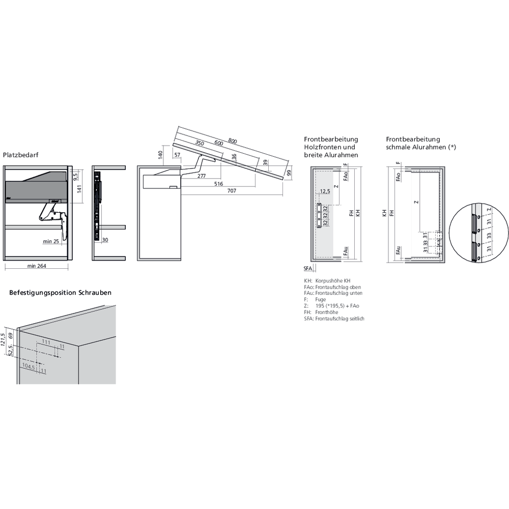 Réservoirs de force AVENTOS HS top fixation à visser