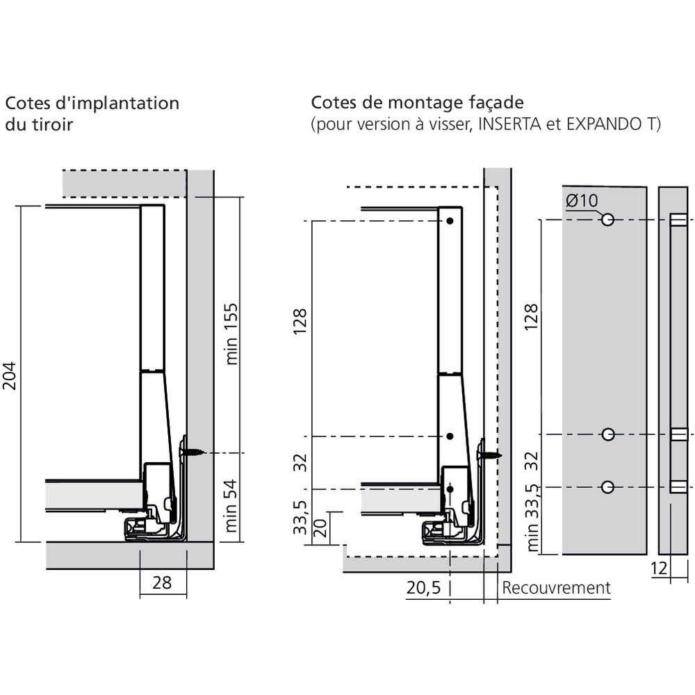 Tiroir standard avec BOXCOVER E (H : 209 mm)