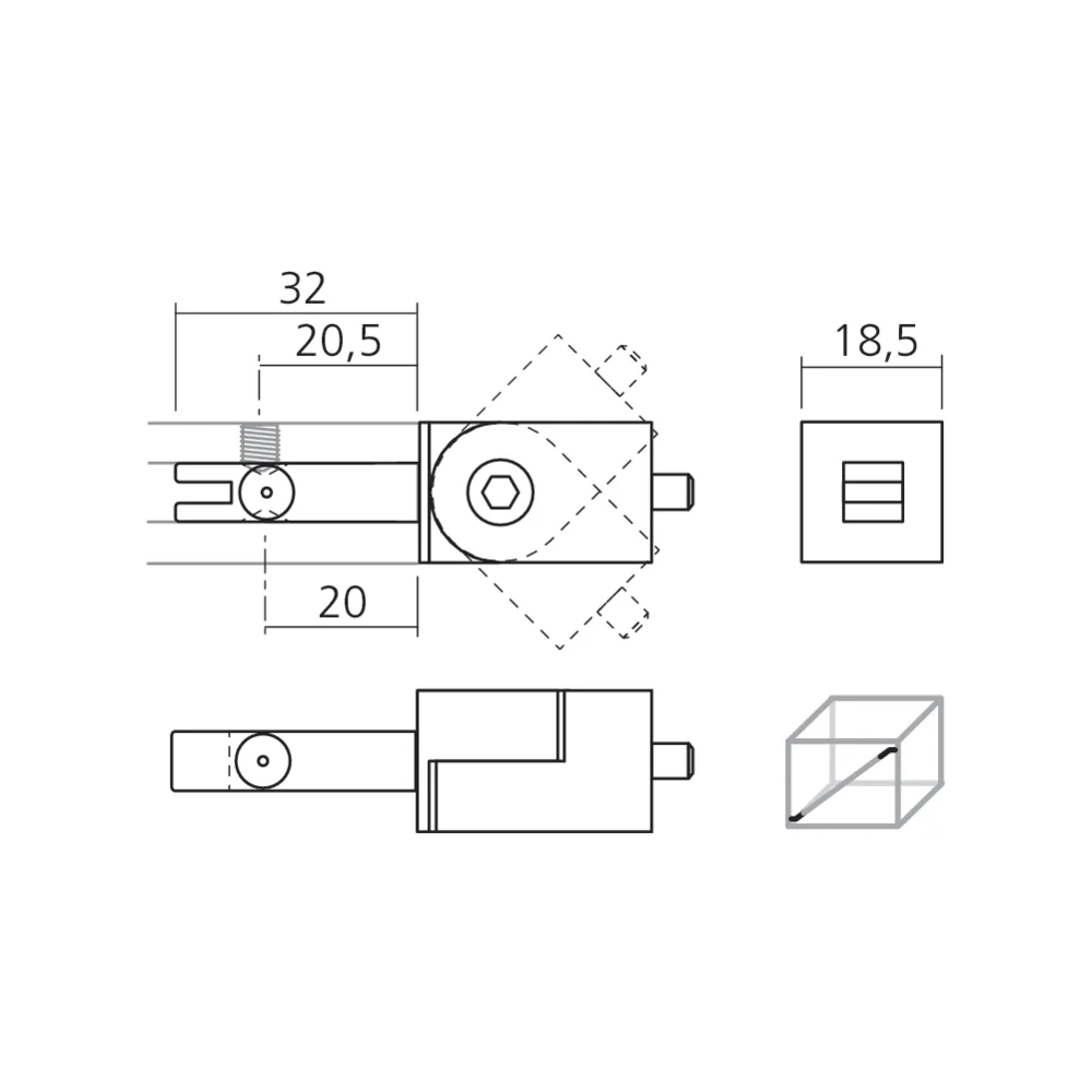 Jonction CADRO 180° latérale