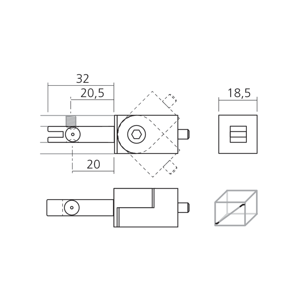 Jonction CADRO 180° latérale
