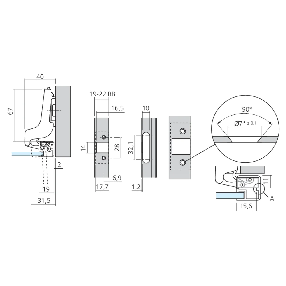 Charnière CLIP top pour porte cadre aluminium encloisonnée
