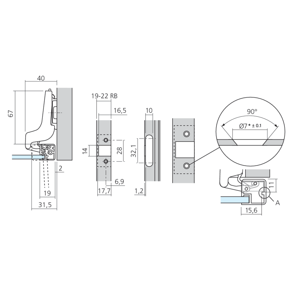Charnière CLIP top pour porte cadre aluminium encloisonnée