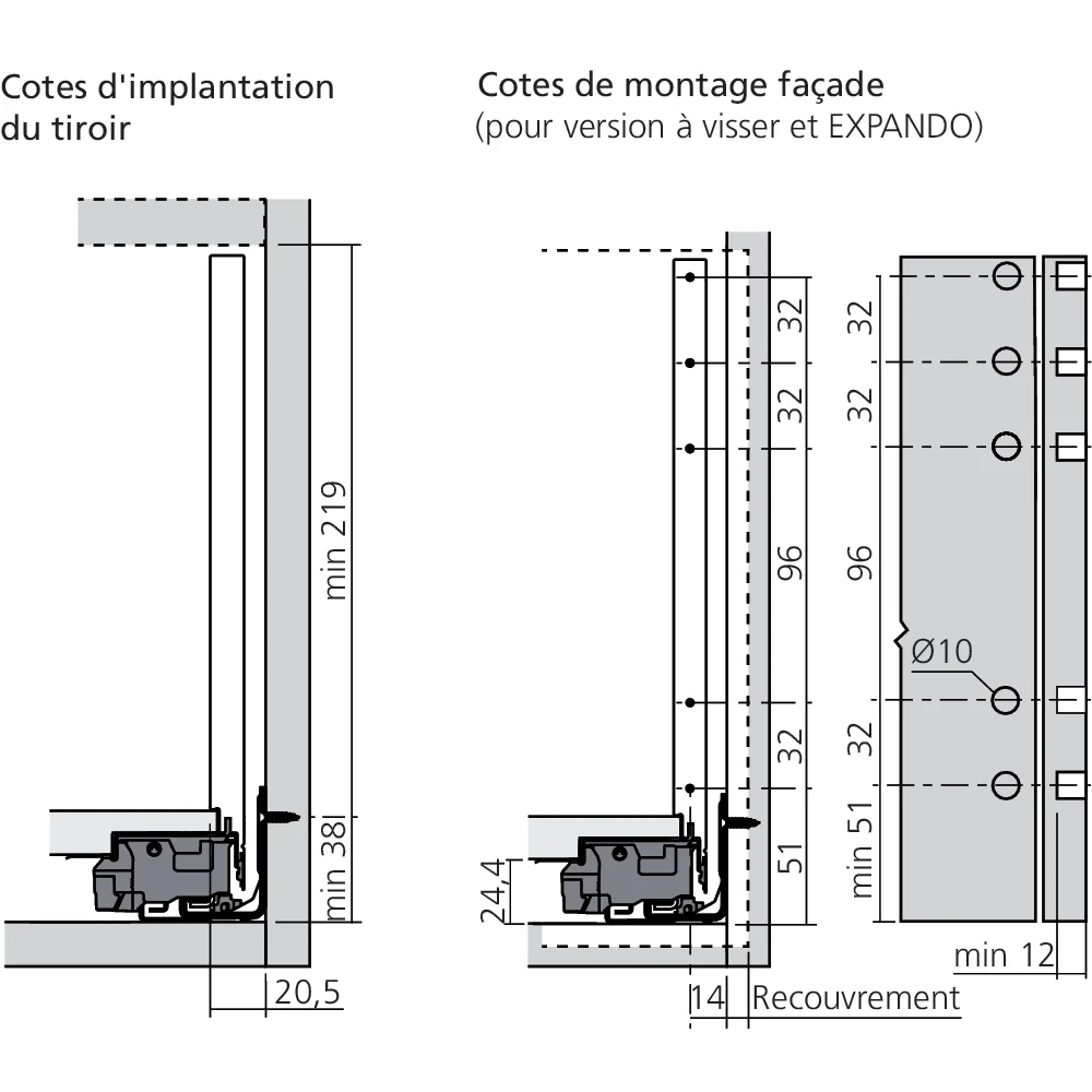 Tiroir Standard F (H : 257 mm)