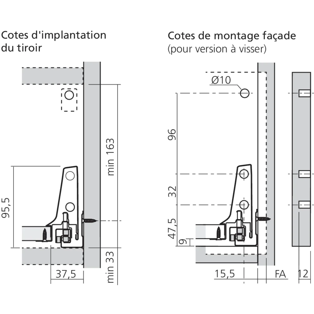 Bloc-tiroir C côté M (H : 196 mm)