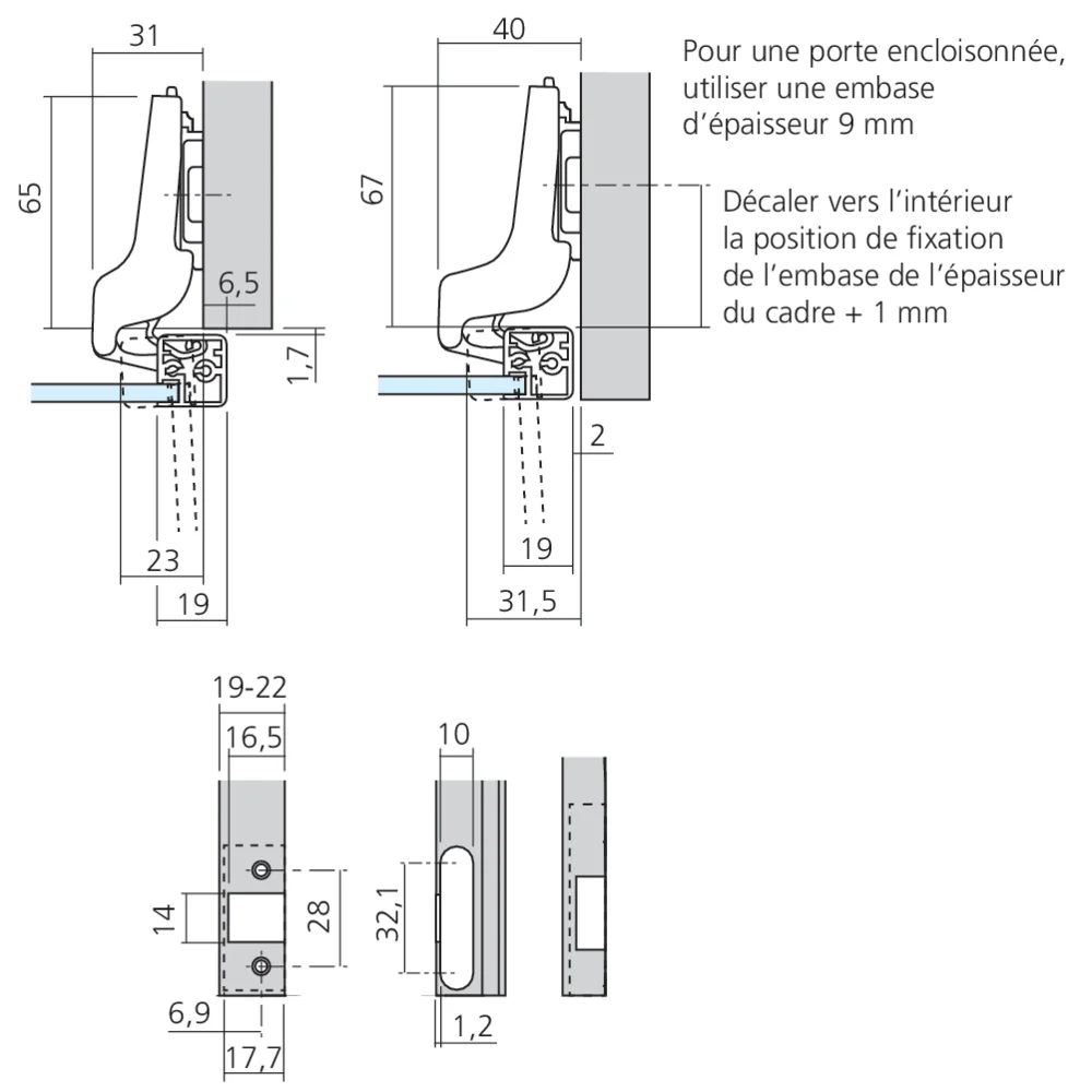 Charnière CLIP top pour porte  à cadre aluminium semi-applique