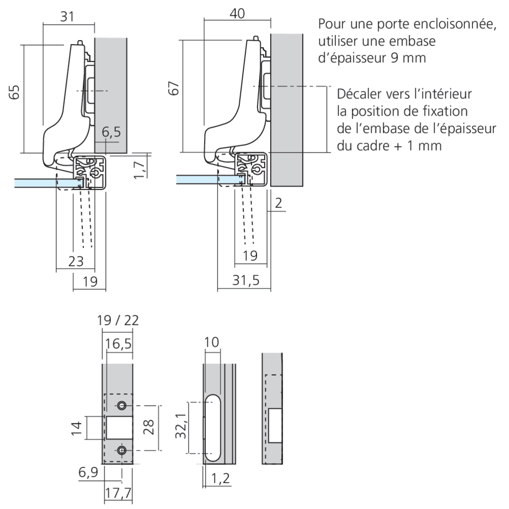 Charnière CLIP top pour porte  à cadre aluminium semi-applique