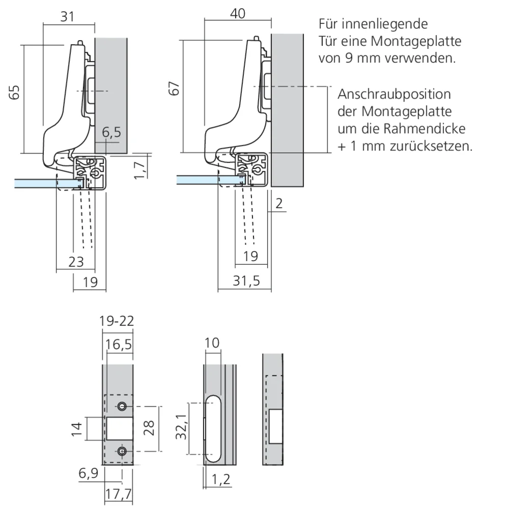 Charnière CLIP top pour porte  à cadre aluminium semi-applique