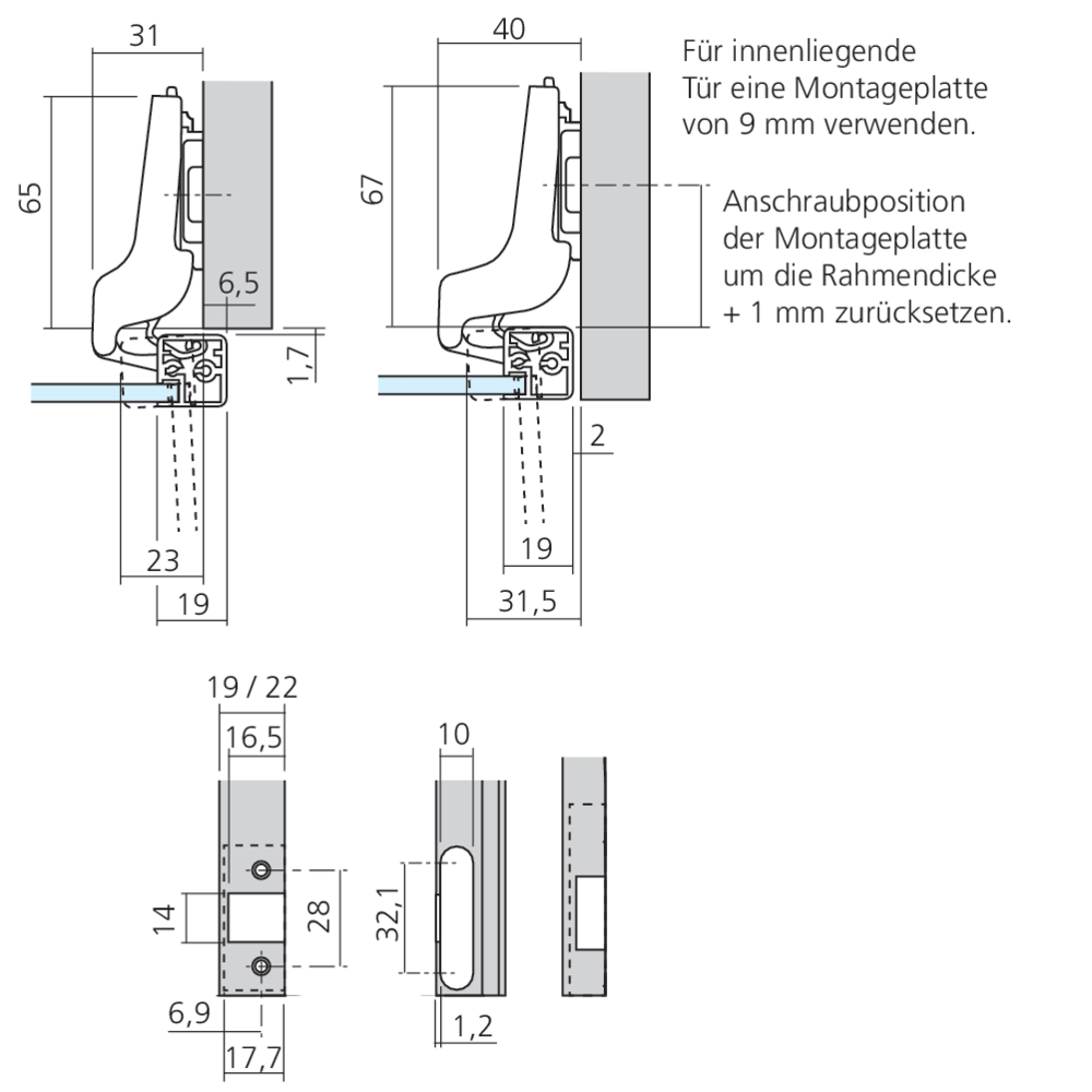 Charnière CLIP top pour porte  à cadre aluminium semi-applique
