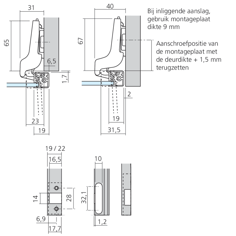 Charnière CLIP top pour porte  à cadre aluminium semi-applique