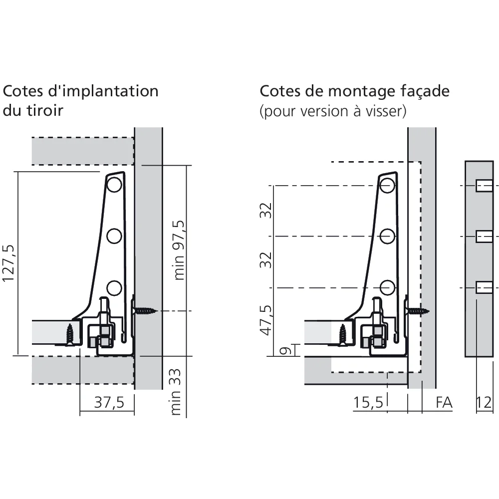 Tiroir simple K (H : 130,5 mm)